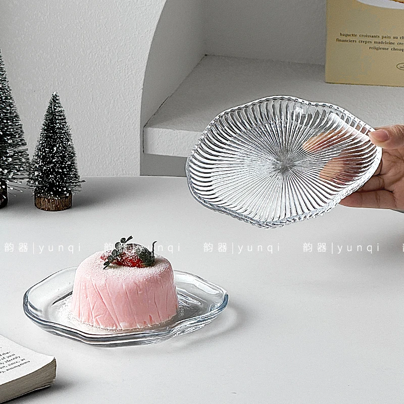 韵器ins风创意透明玻璃碟零食云朵甜品蛋糕布丁小吃碟吐骨头渣盘