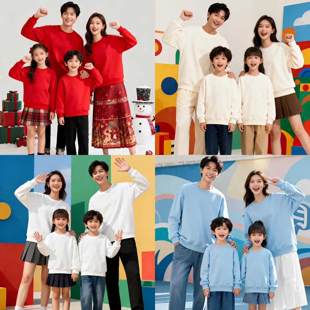 纯色亲子装一家三口全家福红色圆领净版卫衣2025新款潮高级感秋冬