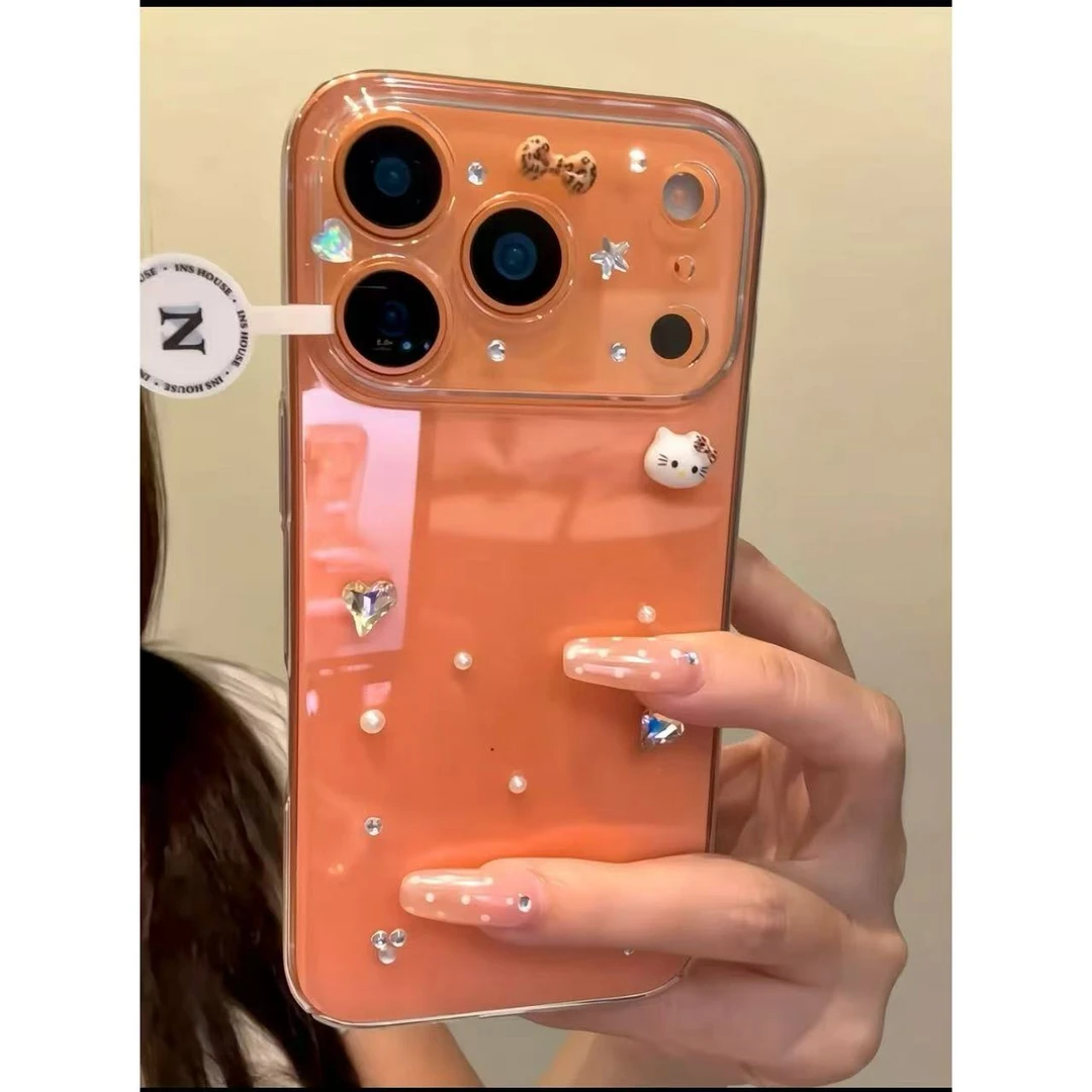 极简ins透底点钻猫咪diy贴纸适用iphone17promax苹果15手机保护壳