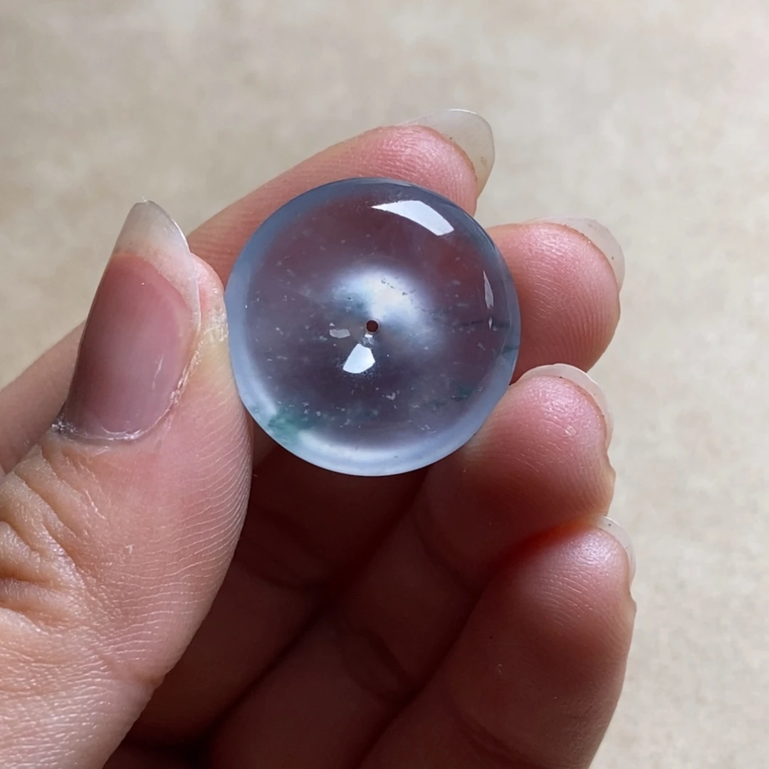 翡翠未镶嵌颈饰高冰玻璃种淡紫底飘蓝花起钢平安扣20.9-5.6