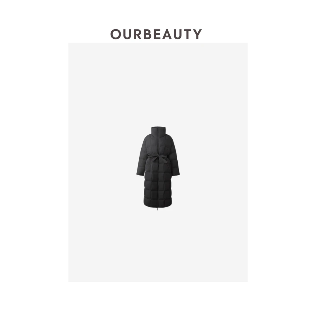 【OURBEAUTY】方格绗缝立领长款羽绒服