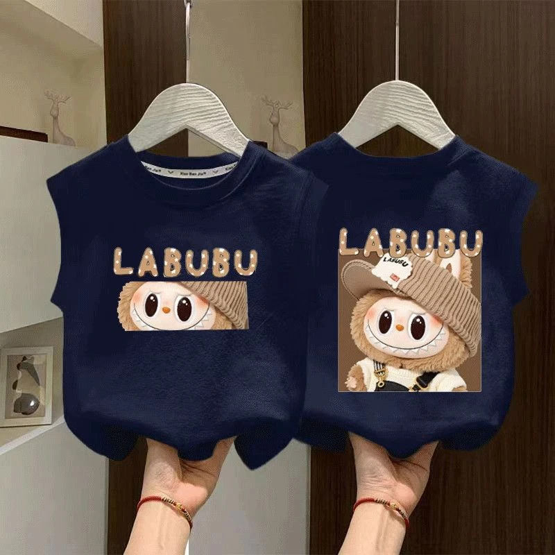 夏季新款卡通拉布布无袖背心儿童宝宝外穿小众百搭宽松纯色纯棉衣