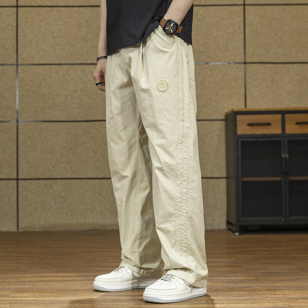 美系纯棉休闲裤男士2025春夏季潮牌大码阔腿长裤宽松复古直筒裤子