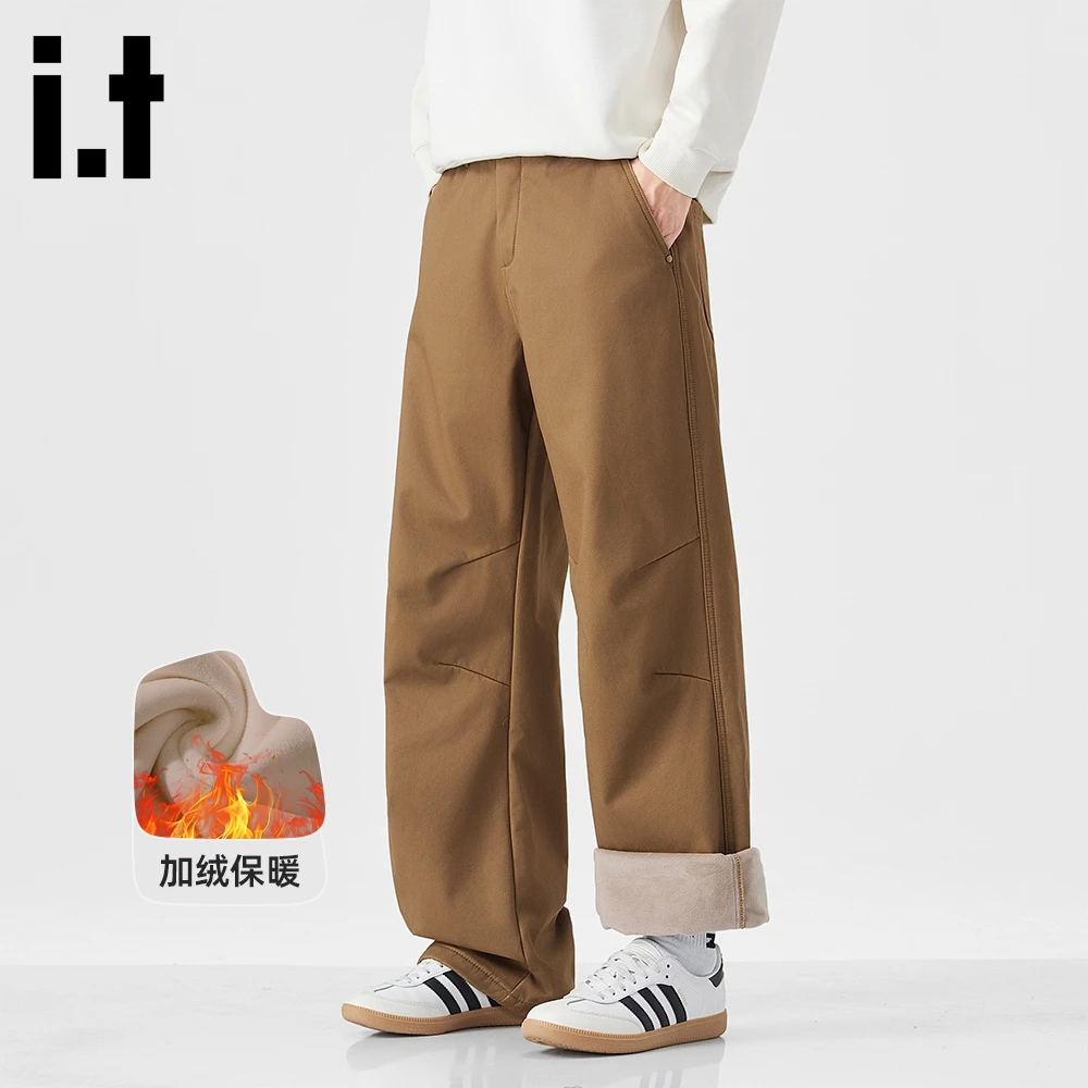 it:CHOCOOLATE加绒休闲裤男款2025冬季新款宽松直筒工装裤长裤子
