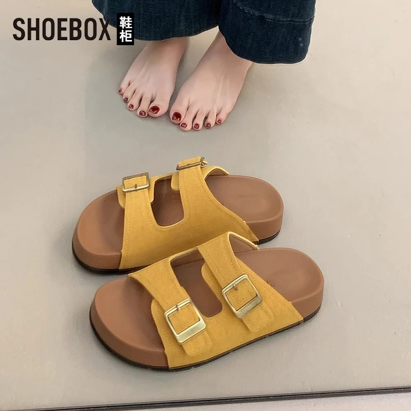 SHOEBOX鞋柜百搭绝美厚底勃肯拖鞋女2025夏新款超火一字沙滩鞋