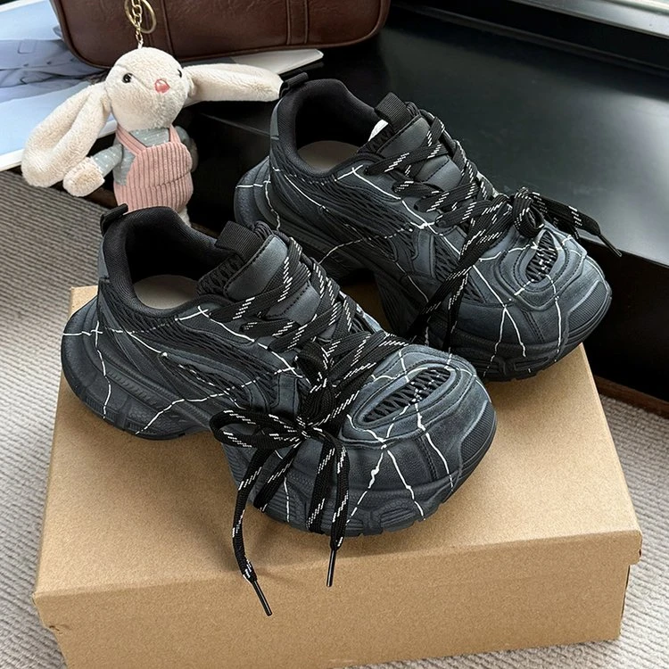 2025秋季新款增高松糕做旧擦色老爹鞋时尚百搭厚底增高韩版休闲鞋