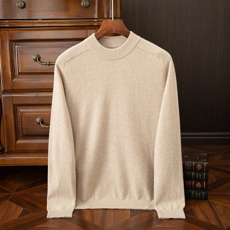 【不议价】男士纯山羊绒12针马鞍肩圆领纯色时尚经典针织长袖套头衫