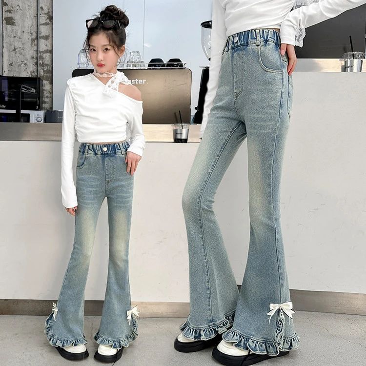 【高品质】巴拉拉女童牛仔裤春秋中大童时髦洋气小女孩秋季修身弹力