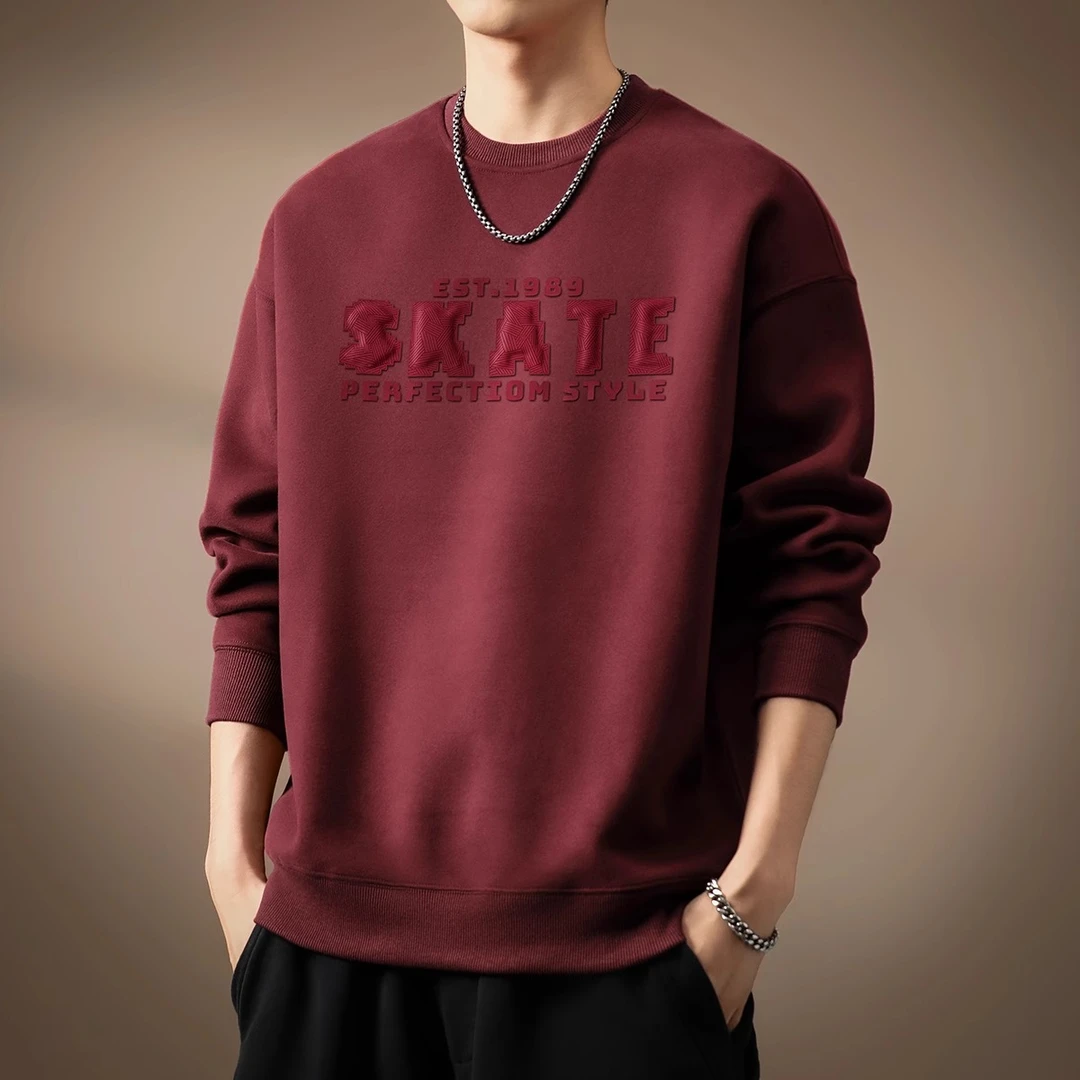 MR.MUDI/穆迪先生高端重磅印花圆领卫衣男2025春季新款宽松本命红