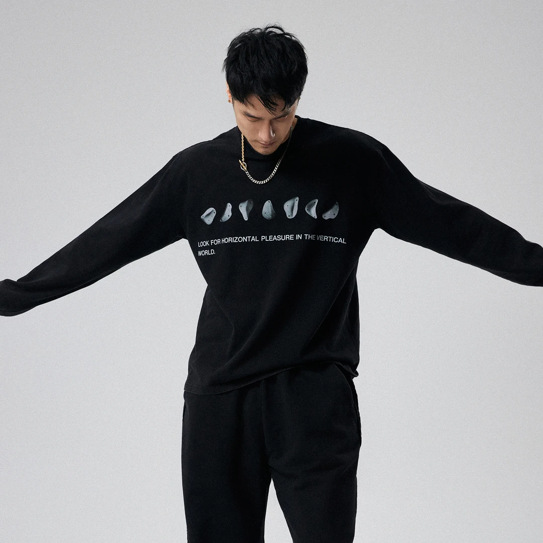 DRK新款岩点长袖T恤男士户外休闲宽松印花圆领运动潮流时尚情侣春