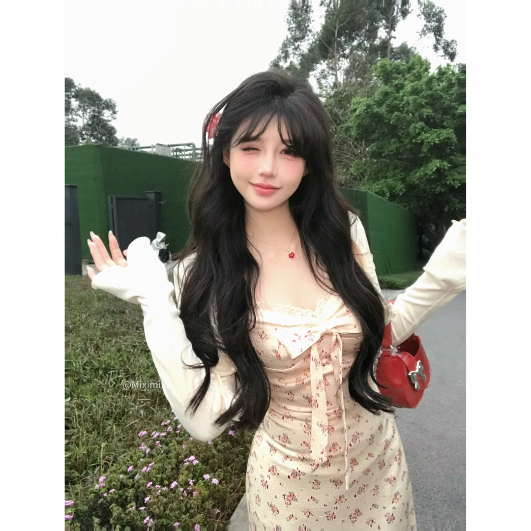 瑞茜·威瑟斯雾漫花海 夏季甜美显瘦收腰修身连衣裙开衫R5672-2Z