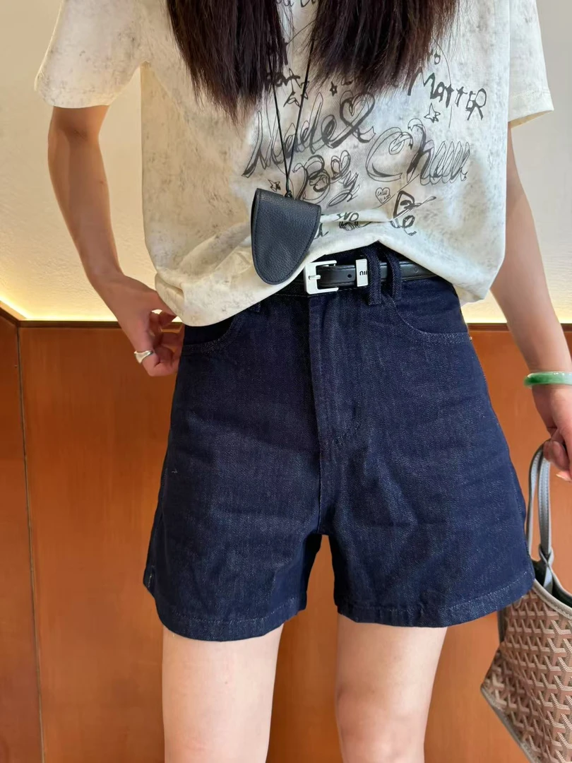 YOI MAGIS【原牛美式】女式水洗夏季短裤高腰薄款丹宁蓝短裤