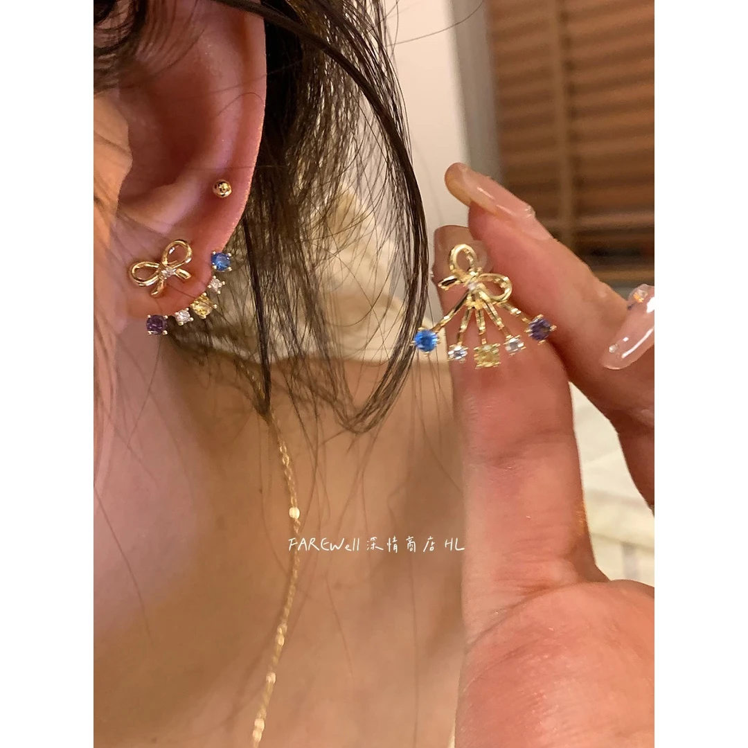 合金耳饰 彩色~蝴蝶结耳钉女耳环2025新款爆款高级感韩系耳饰锆石