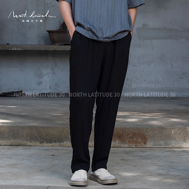 北纬三十度设计师男装品牌夏季男士冰丝凉感香云纱平替垂感裤子