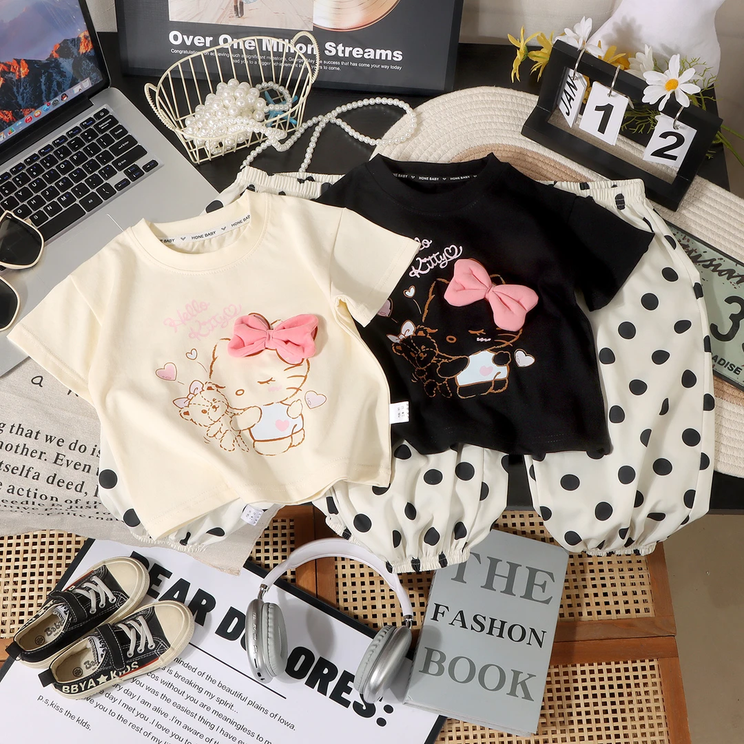 【高品质高定制-短袖+裤子】棉短袖+聚酯纤维裤子卡通夏季休闲套装