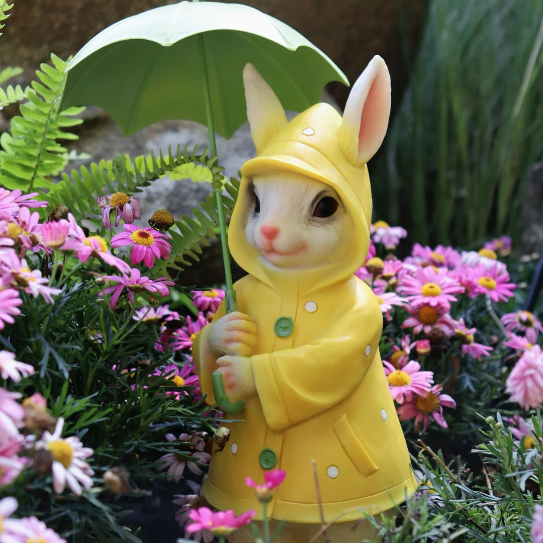 花园摆件庭院阳台民宿轻奢风简约摆件打伞兔子创意摆件氛围感摆件