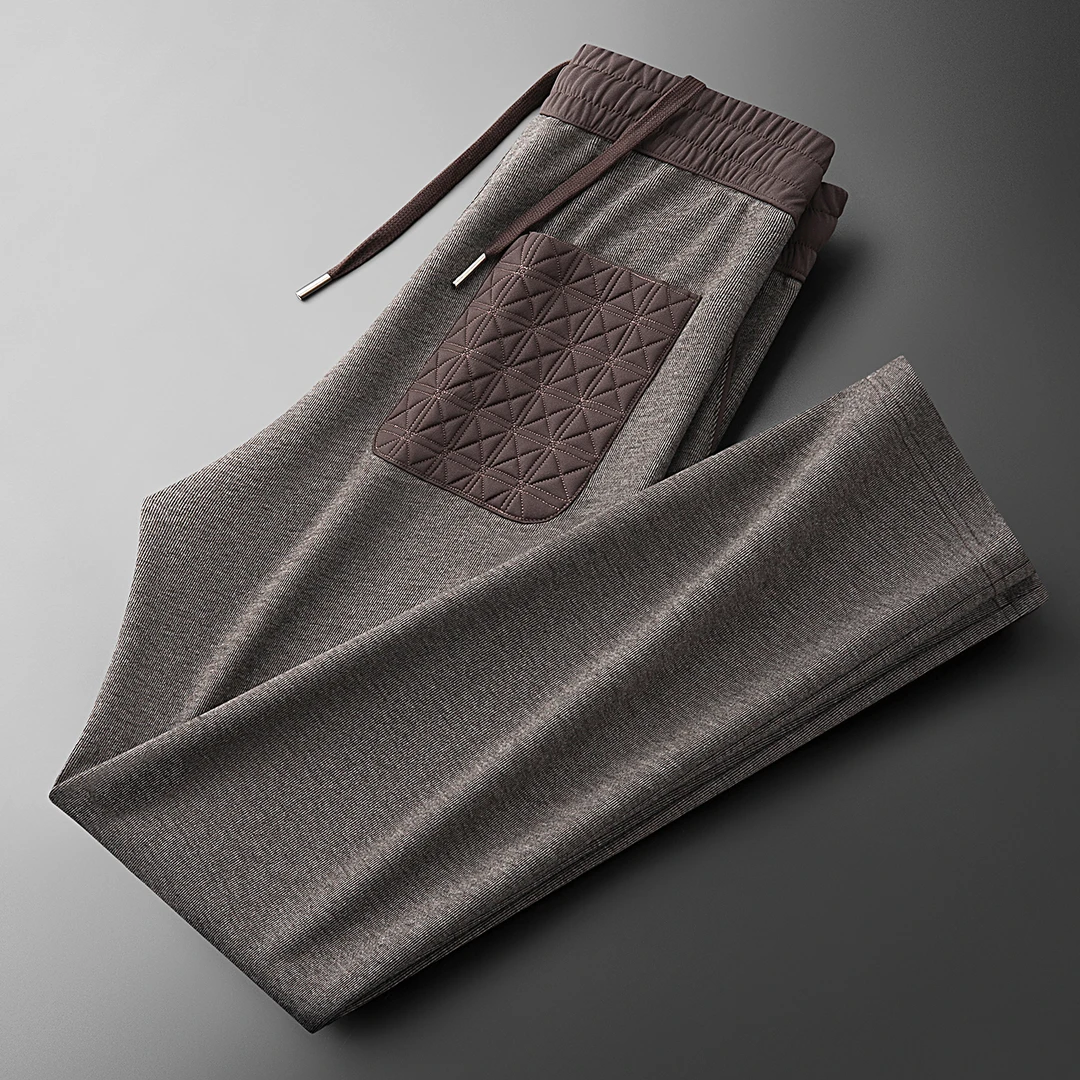 荷波撒纳温秋冬轻奢撞色休闲裤男士拼接羊毛直筒潮流运动百搭卫裤