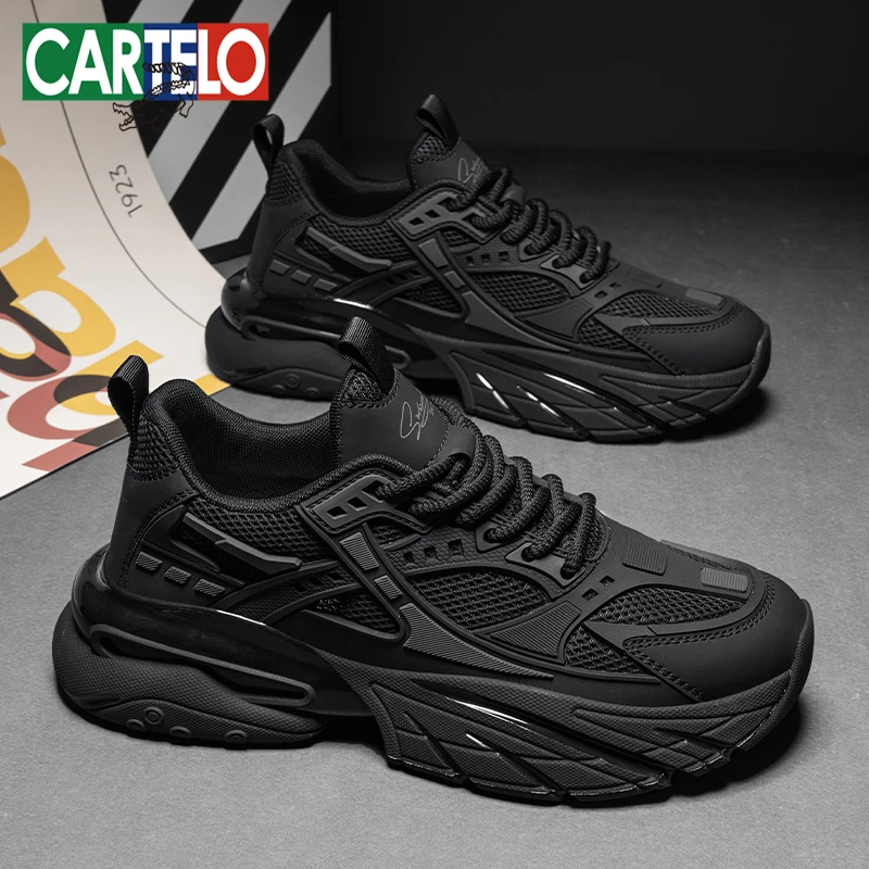 卡帝乐鳄鱼男鞋网面透气休闲鞋爆米花软底黑武士跑步运动老爹潮鞋