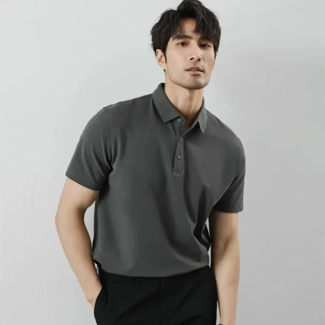 （纯色男女同款）夏季男士短袖POLO衫百搭宽松翻领中青年带领t恤