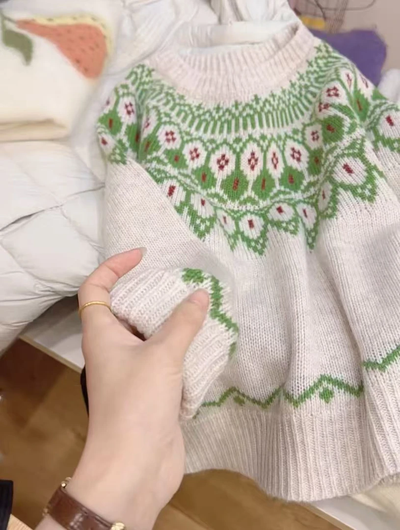 七言家氛围感穿搭！#象牙米复古费尔岛软糯加厚毛衣031