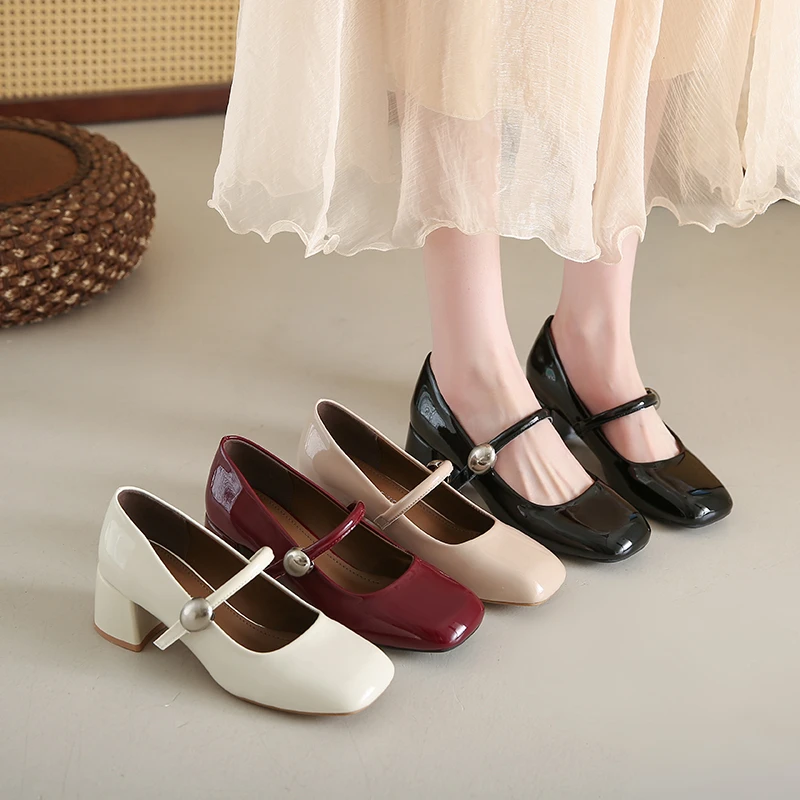 新款2025春季粗跟方头一字扣仙女风气质法式玛丽珍百搭女鞋