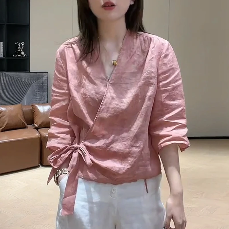 设计感复古拼接绑带衬衫上衣时尚气质小众2025秋季新款长袖女生