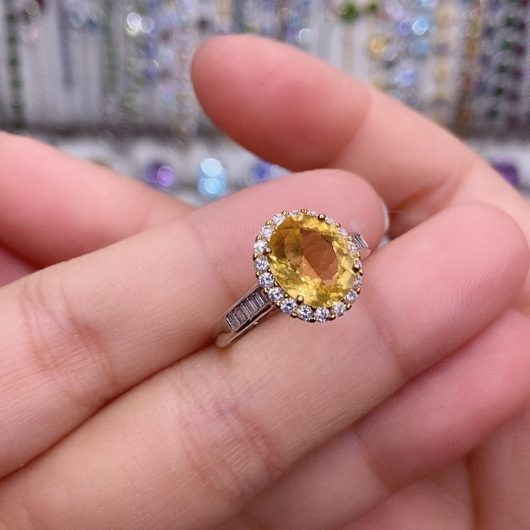 黄晶戒指银S925镶嵌