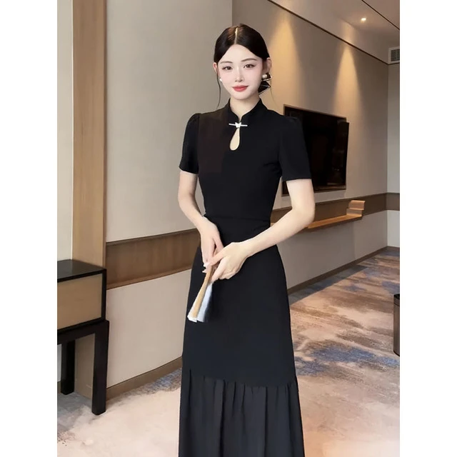 复古优雅新中式盘扣连衣裙女2025夏季新款国风气质收腰显瘦旗袍裙