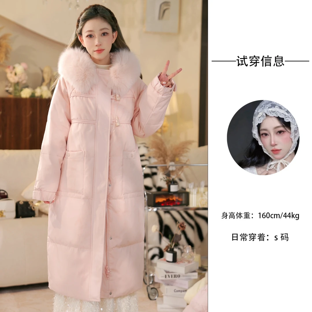 奈希2025冬新款白鸭绒时尚连帽洋气中长款羽绒服外套女装