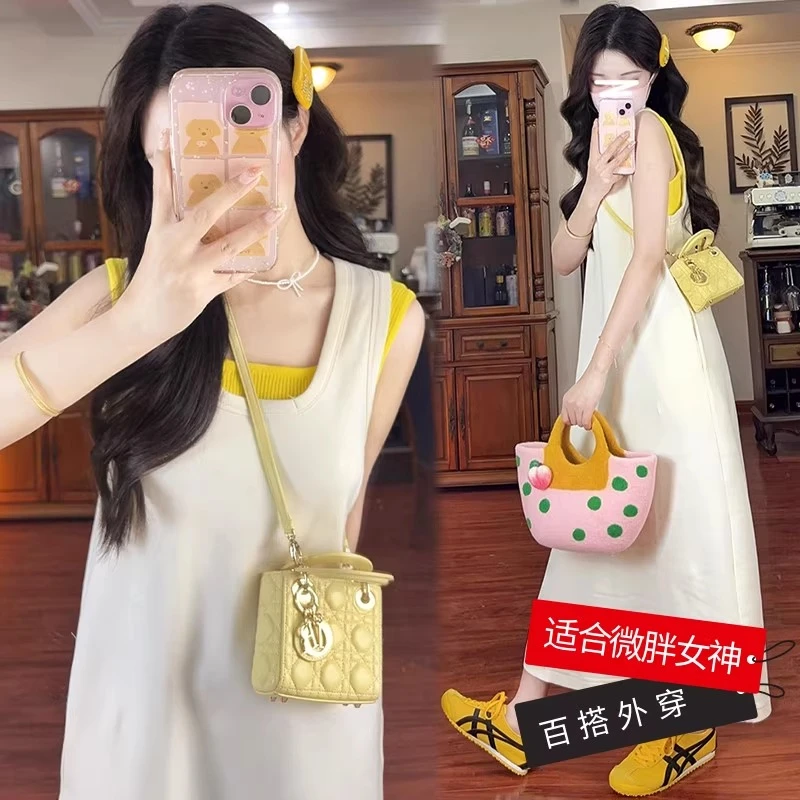 2025新款日系背带裙女夏季穿搭大码胖MM减龄叠穿奶乖背心连衣裙潮