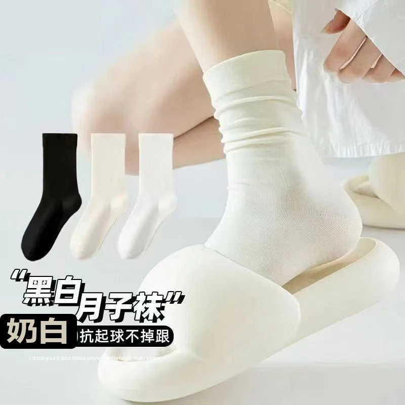 春秋款白色月子袜学生袜白色堆堆袜长袜