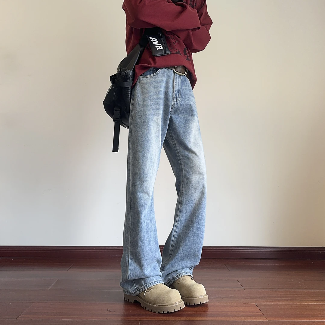 隐匿者2025春季新款水洗做旧牛仔裤美式潮流百搭显瘦微喇男士长裤