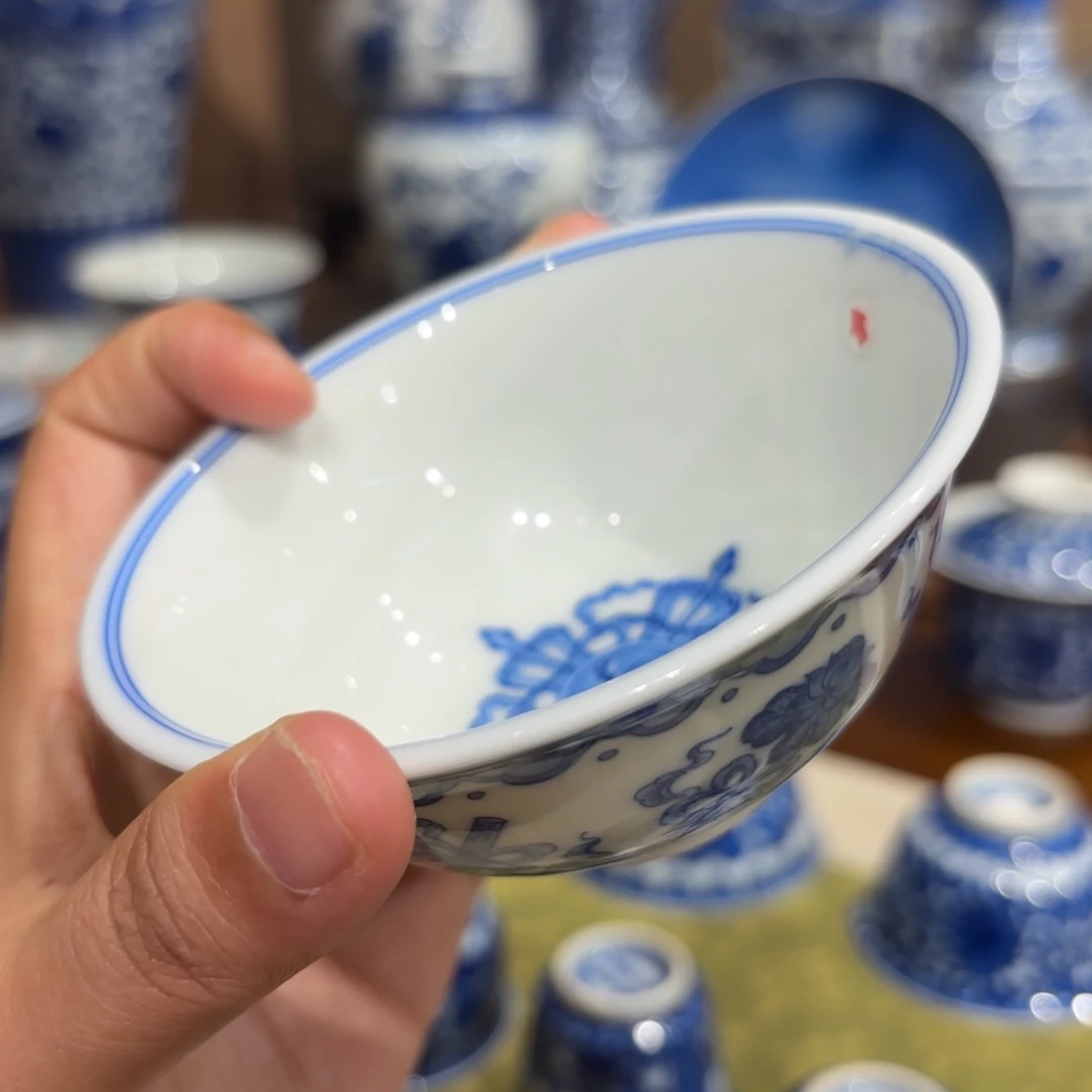 瓷瑕 暗八仙杯 不退不换