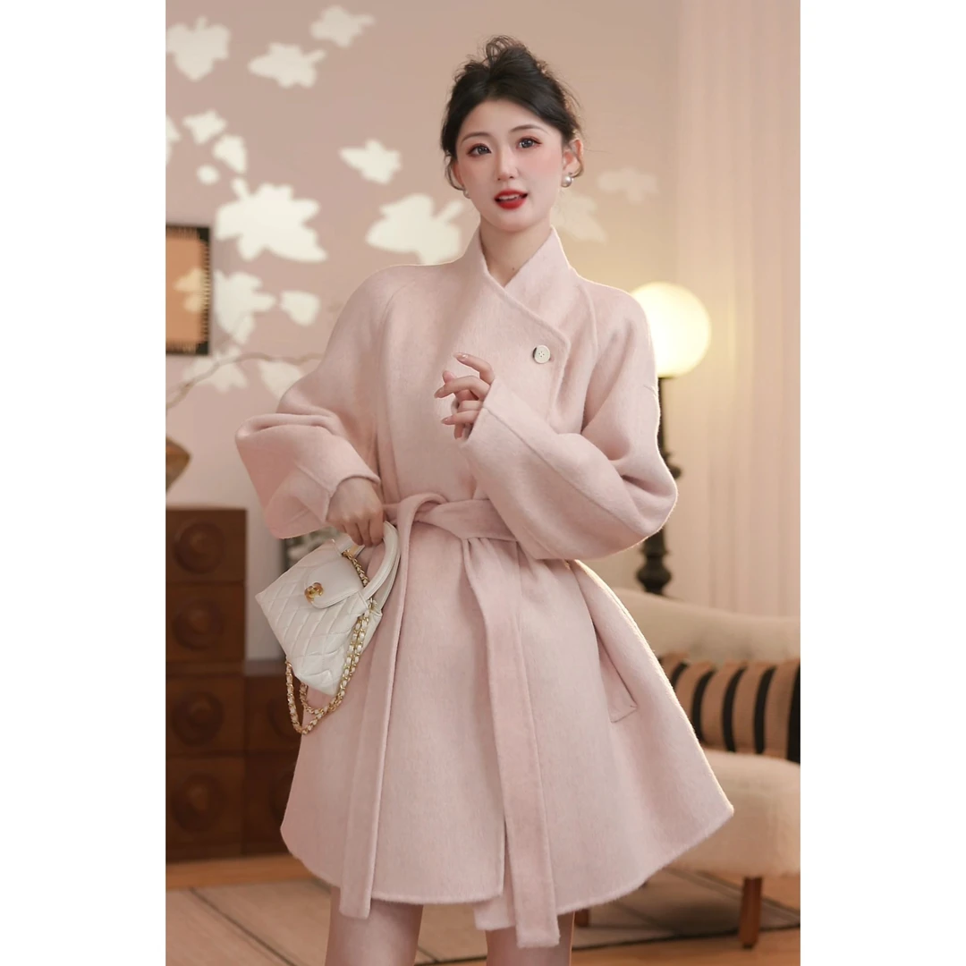 【L&Z】纯色直筒型女油画风通勤毛呢外套宽松女装朋克风F813-1