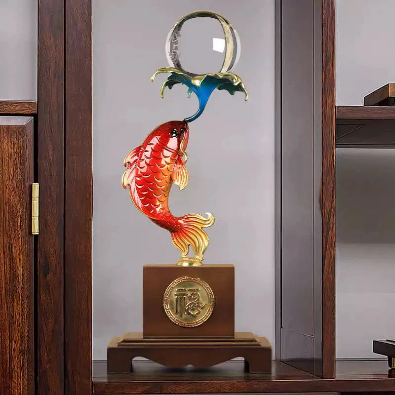 黄铜鱼跃龙门入户玄关工艺品摆件新中式客厅电视柜酒柜摆设乔迁