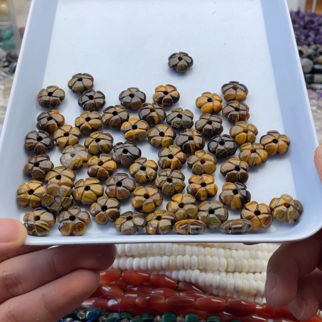 未镶嵌玛瑙/玉髓珠宝半成品五个装虎眼花花卡13mm通孔