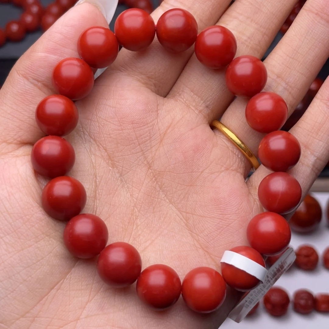 南红玛瑙未镶嵌手串Y11mm顶品收藏满红满肉锦红手串
