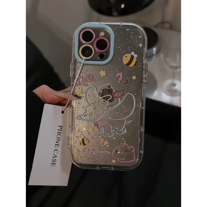 适用苹果16promax手机壳iphone15风小众14线条涂鸦小飞象卡皮巴拉