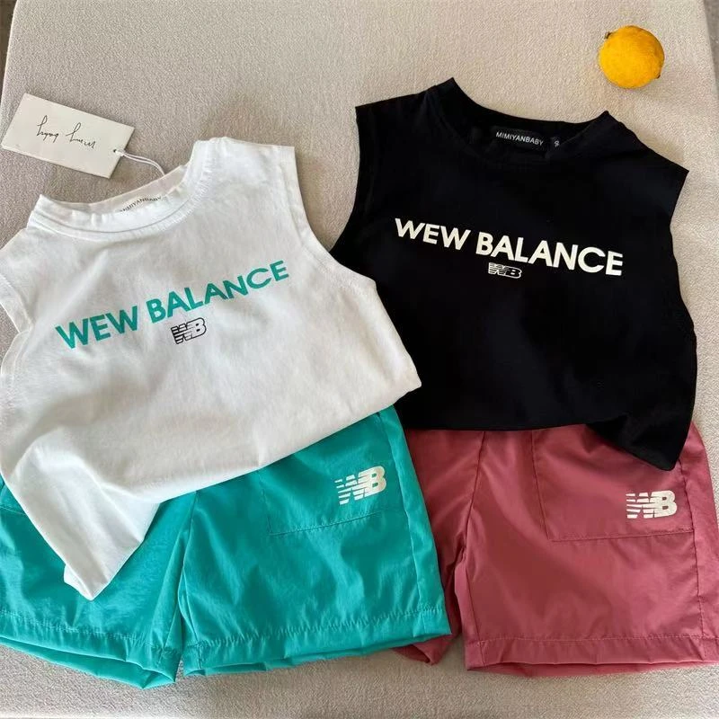 儿童套装2025夏季新品男女童字母背心套装宝宝无袖两件套潮50971