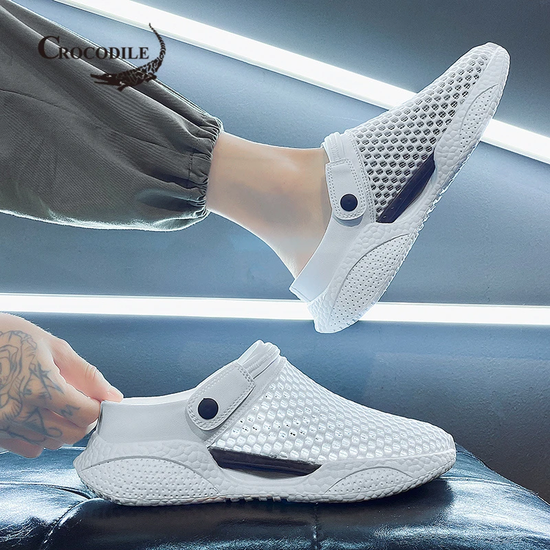 鳄鱼恤包头凉鞋男2025新款夏季外穿防滑半拖洞洞两用开车运动涉水