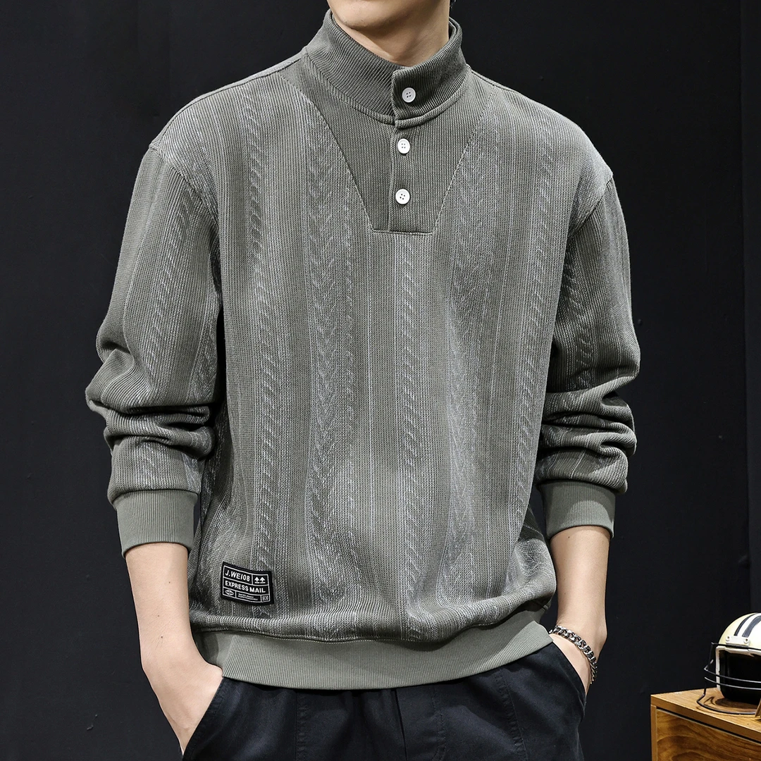 MR.MUDI/穆迪先生半高排扣领男士卫衣春秋款大码休闲长袖高端衣服