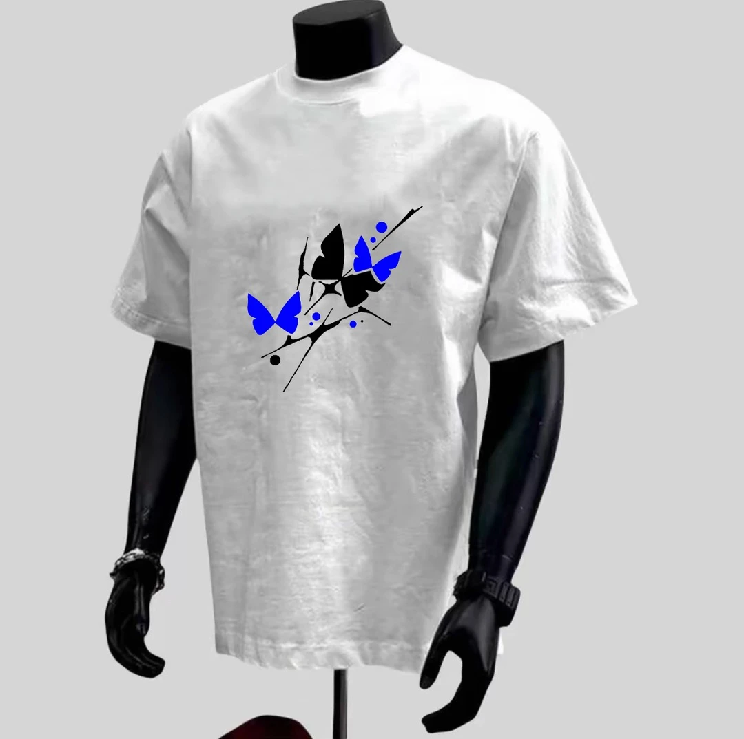 夏季纯棉230g透气潮流时尚T恤宽松男士印花圆领短袖T恤个性