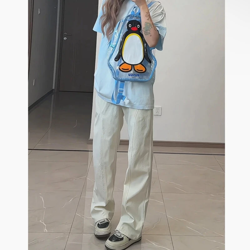 春夏新品纹理垂感美式斜切弯刀直筒休闲裤简约百搭长裤显高显瘦