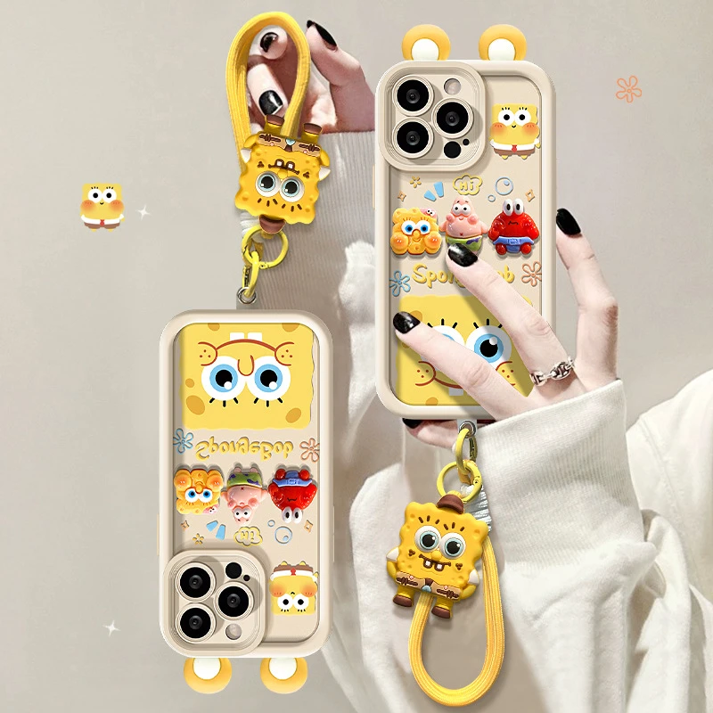 适用苹果16iPhoneProMax手机壳15/14海绵宝宝公仔挂绳12硅胶可爱