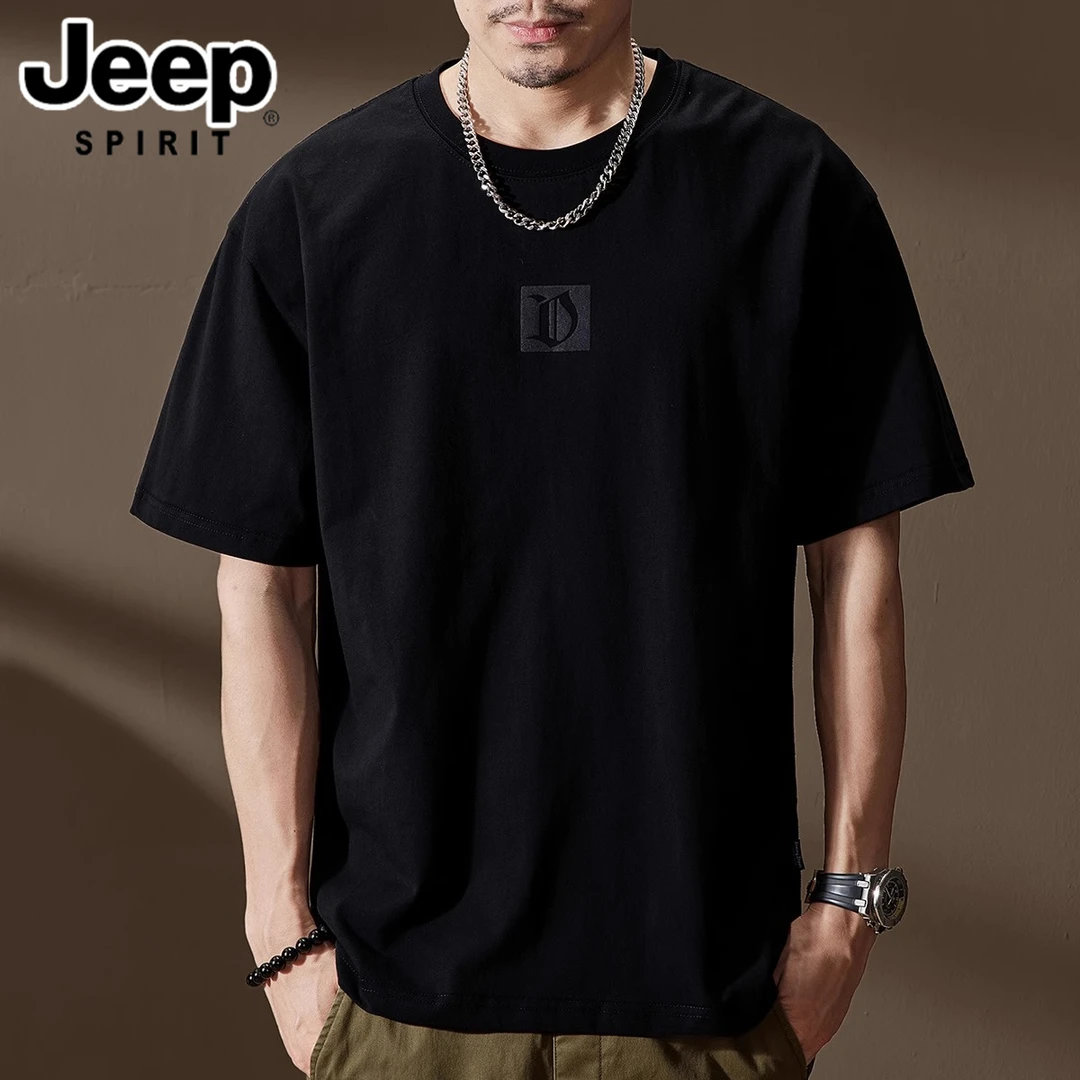 JEEPSPIRIT吉普新款男士男装重磅短袖t恤潮牌宽松大码美式上衣服