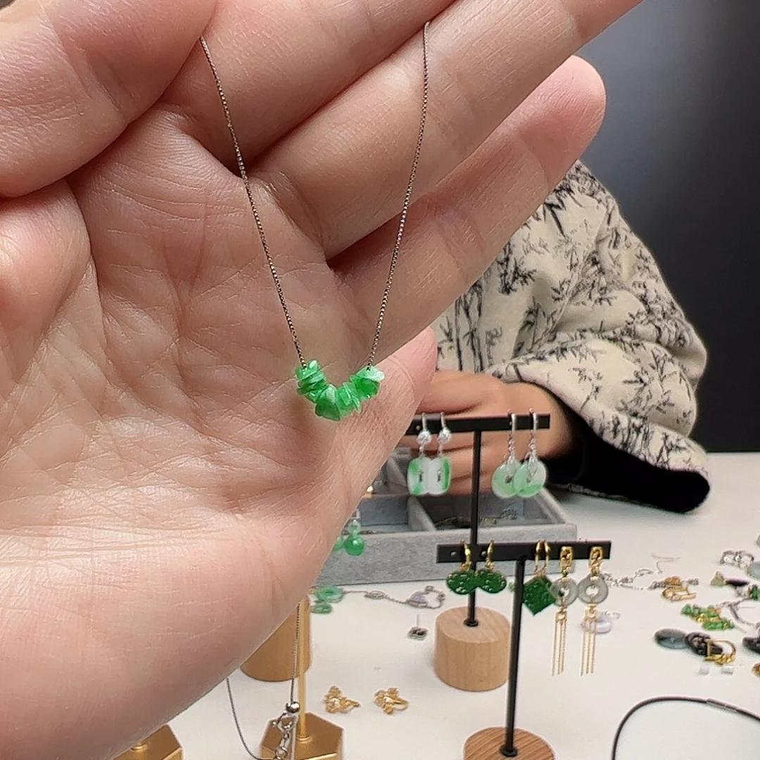 翡翠银S925镶嵌耳饰天然翡翠项链