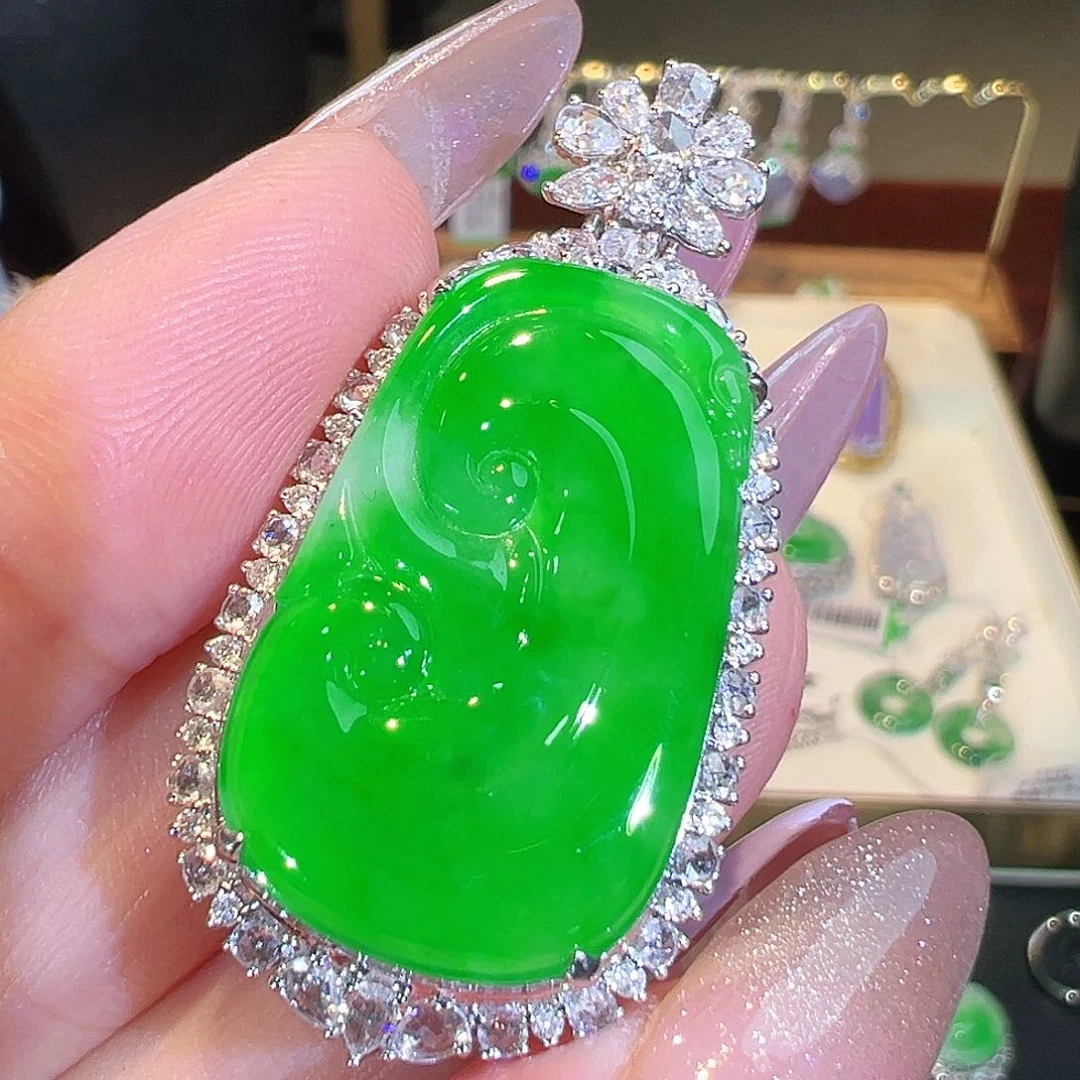 翡翠18K金镶嵌吊坠(不含链)翡翠