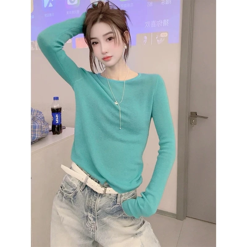 欧货2025春夏新款简约时髦休闲百搭圆领长袖纯色净版T恤上衣女