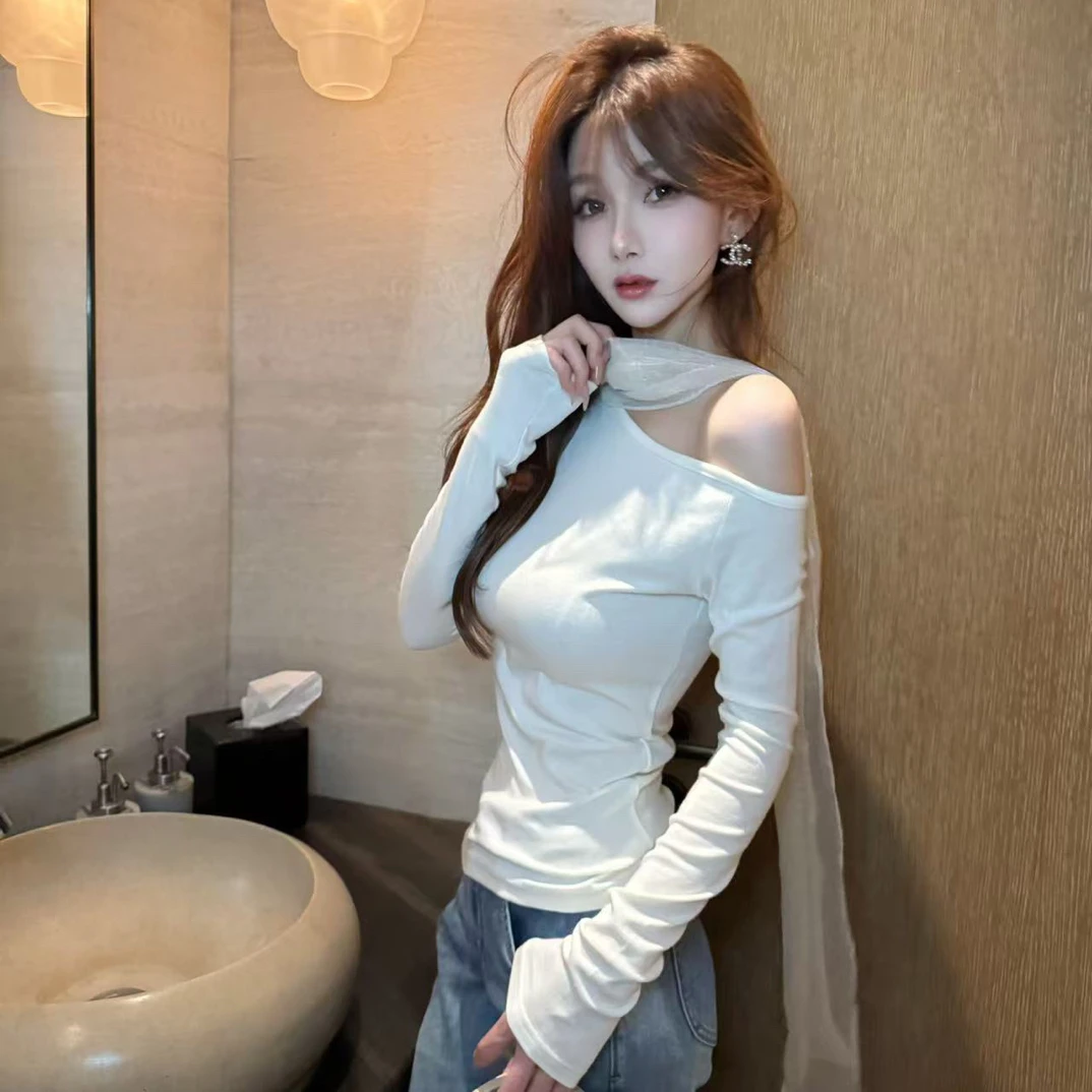 (浪漫微风)温柔气质纯欲感丝巾飘带显瘦长袖上衣