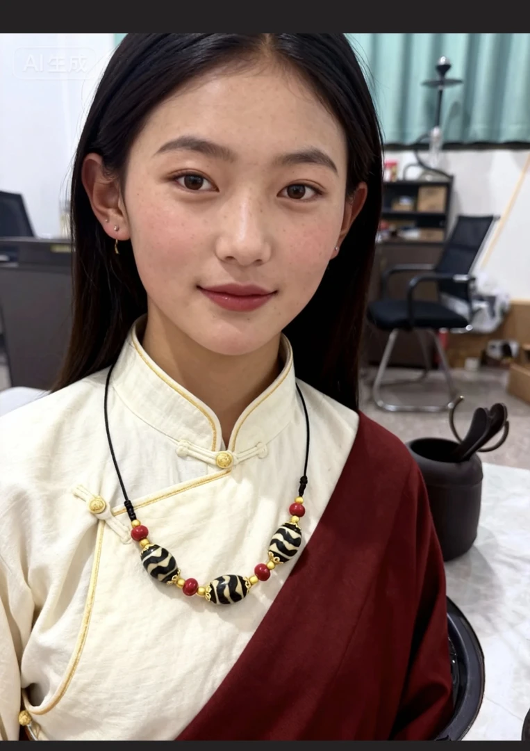 非金属布艺项链 【西藏包邮】藏式民族风3个天然珠珠手工编织